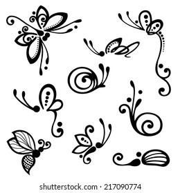 Vector Set of Stylized Ornamental Insects, Patterned design