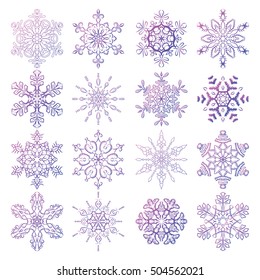 Vector set of stylized snowflakes. Collection of decorative isolated design elements. Symbols of winter, christmas and new year