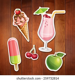 Vector set of stylized summer food icons. 