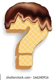 Vector set of stylized symbols consisting of stacked layers of wafers with chocolate cream flowing down from the top. Question mark