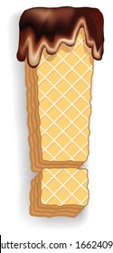 Vector set of stylized symbols consisting of stacked layers of wafers with chocolate cream flowing down from the top. Exclamation mark
