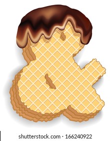 Vector set of stylized symbols consisting of stacked layers of wafers with chocolate cream flowing down from the top. Sign ampersand