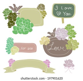 Vector set with succulents and flowers