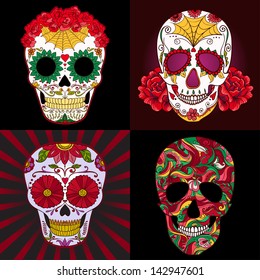 Vector Set Sugar Skull. Dia de los muertos