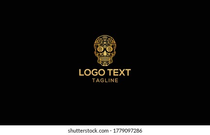 Vector set of Sugar Skulls for Mexican Day of the Dead, human skulls with an ethnic floral ornament, cartoon, smiling face.	