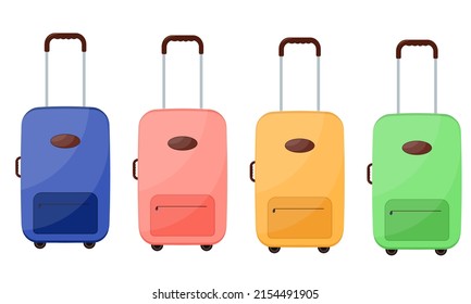 Vector set of suitcases. Baggage for travel on white background. Vector illustration for design and print