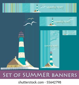 vector set of summer banners with beautiful lighthouse