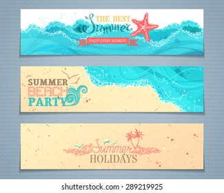 Vector set of summer banners. Can be used for tropical greeting cards, invitations or congratulations. There is place for text. 