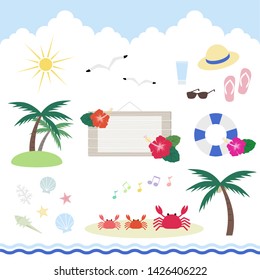 Vector set of summer beach items