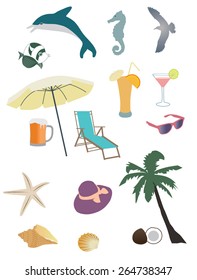 vector set of summer and beach items. beach logos isolated on white background