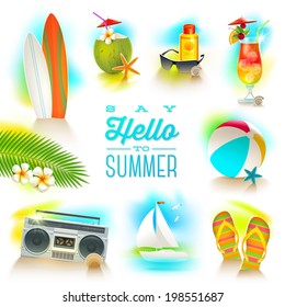 Vector set of summer and beach vacations elements