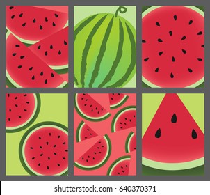 Vector set of summer card with watermelon.