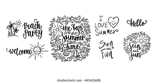 Vector set of summer cards and design elements. Beautiful summer posters 