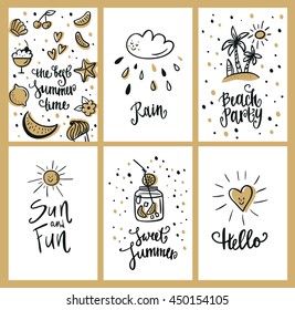 Vector set of summer cards and design elements. Beautiful summer posters. 