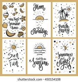 Vector set of summer cards and design elements. Beautiful summer posters. 