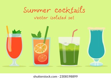 Vector set of summer cocktails and drinks in flat style. All elements are isolated from each other
