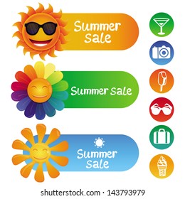 Vector set with summer design elements - summer sale icon and sign