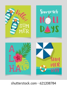Vector set of summer holidays illustration for card, poster, banner, badge, leaflet design