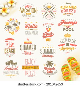 Vector set of summer holidays, vacation and travel  type design