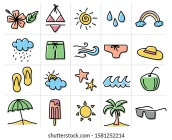 Vector set of summer icons. Doodle. Simple illustration. Vector illustration. EPS 10.