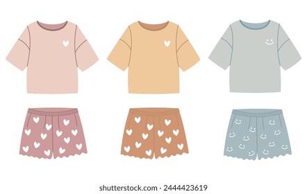 Vector Set Summer Pajamas for Girls Textile Nightwear Before Bed Flat Style