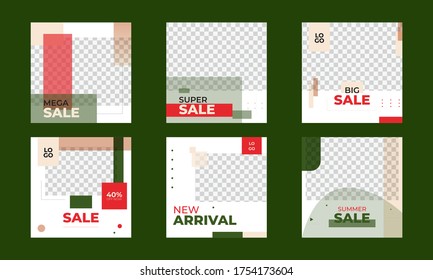 Vector set of summer sale social media post template. Great for new arrival super mega big sale discount promotional summer social media banner design in the green background.