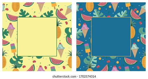 Vector set of Summer template, banner, ad, cover, label and card print.