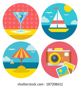 vector set of summer vacation icons in flat design style