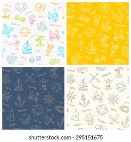Vector set of a summer vacation, travel and adventures seamless background