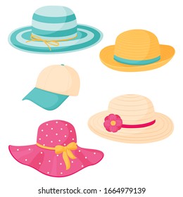 Vector set of summer women's hats