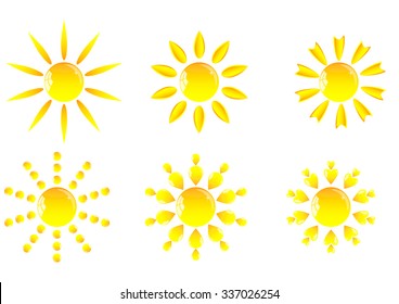 vector set, the sun with glossy reflections