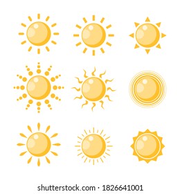 Conjunto de vectores de iconos de sol