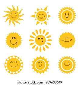 Vector set of sun icons. Collection of suns. Vector illustration