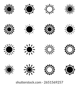 Vector set of sun icons. Different sun drawing collection. Summertime figure concept. Sun icons collection on white background