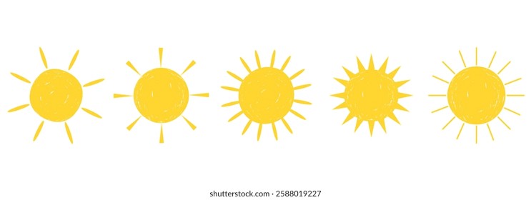 Vector set of sun icons. Vector illustration.