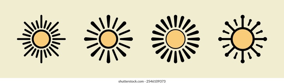 Vector Set Of Sun Icons In Multiple Style. Vintage Sun Icon Set