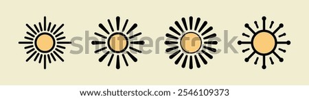 Vector Set Of Sun Icons In Multiple Style. Vintage Sun Icon Set