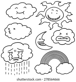 vector set of sun, moon, cloud and rainbow
