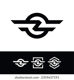 vector, set, sun, moon, clouds, winged abstract letter z