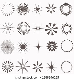 Vector set of sunburst in retro style