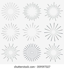 Vector Set of Sunbursts Graphic Elements. Vintage labels Isolates on White For Invitations, Greeting Cards, Posters.