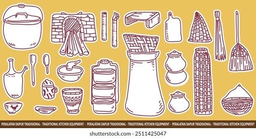 vector set of Sundanese traditional kitchen equipment