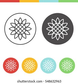 Vector Set Of Sunflower Icons In Thin Line Style