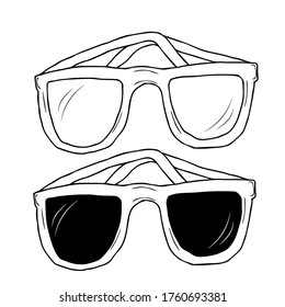 Vector set of sunglasses hand drawn doodle style. Fashion vintage elements hand-drawn collection. Retro style vector lineart illustration