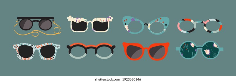Vector set of sunglasses isolated vector illustration.
