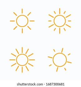 Juego de vectores de sol. Símbolos solares de icono plano simple de cuatro líneas.