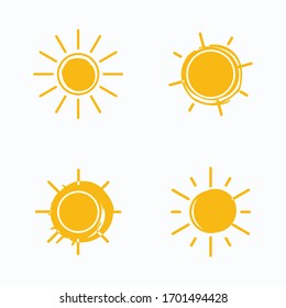 Juego de vectores de sol. Símbolos solares de icono plano simple de cuatro líneas.