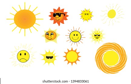 Vector set of suns Four painted solar symbols 