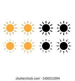 Vector set of suns. Four painted solar symbols.