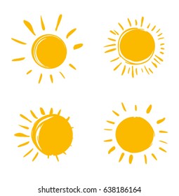 Vector set of suns. Four painted solar symbols.